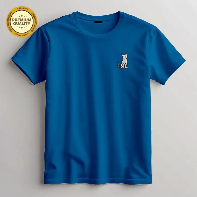 Embroidered Cat Unisex T-Shirt, Soft Cotton Blend Tee, Cat Lover Shirt, Animal Embroidery Top