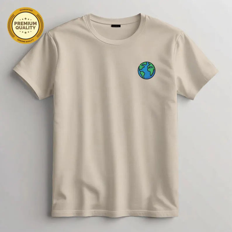 Embroidered Earth Unisex T-Shirt, Soft Cotton Blend Tee