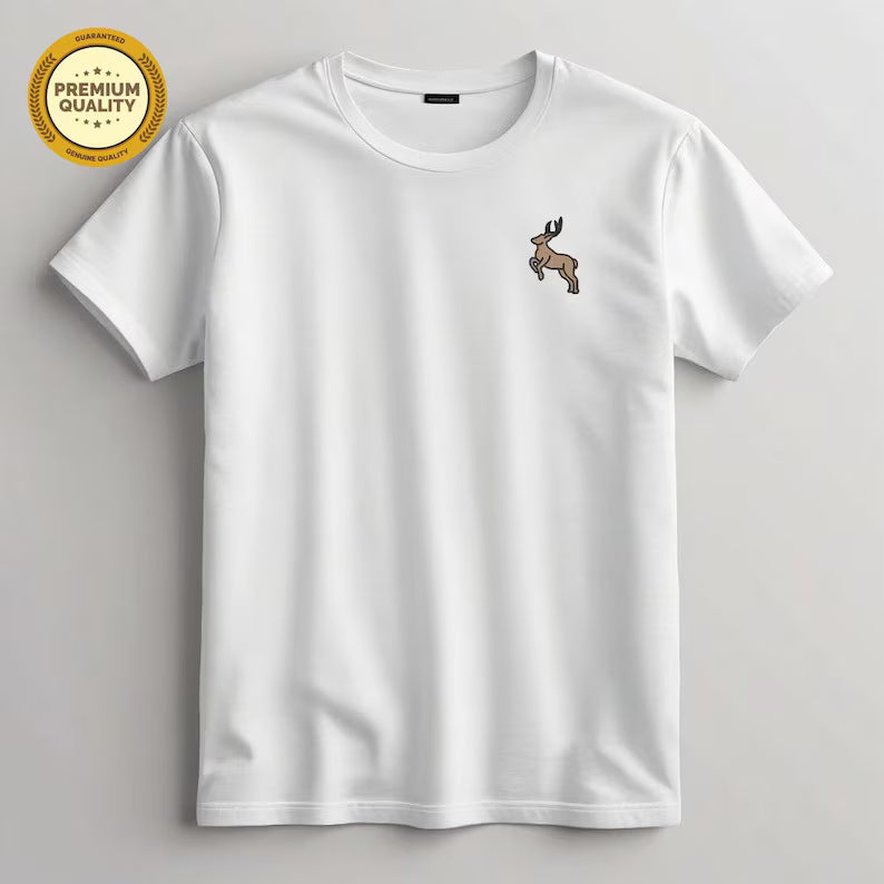 Embroidered Deer T-Shirt, Minimalist Deer Shirt, Nature Lover Gift, Wildlife Embroidery Tee