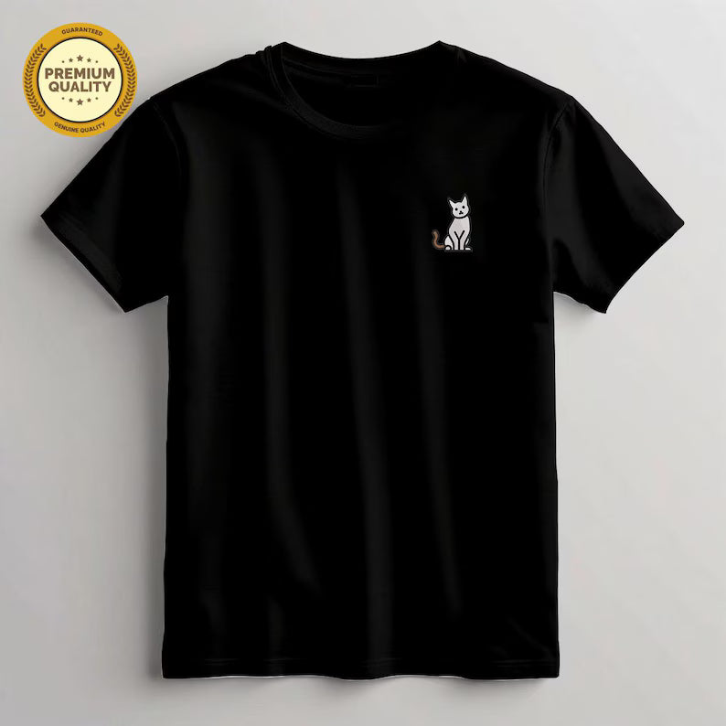 Embroidered Cat Unisex T-Shirt, Soft Cotton Blend Tee, Cat Lover Shirt, Animal Embroidery Top