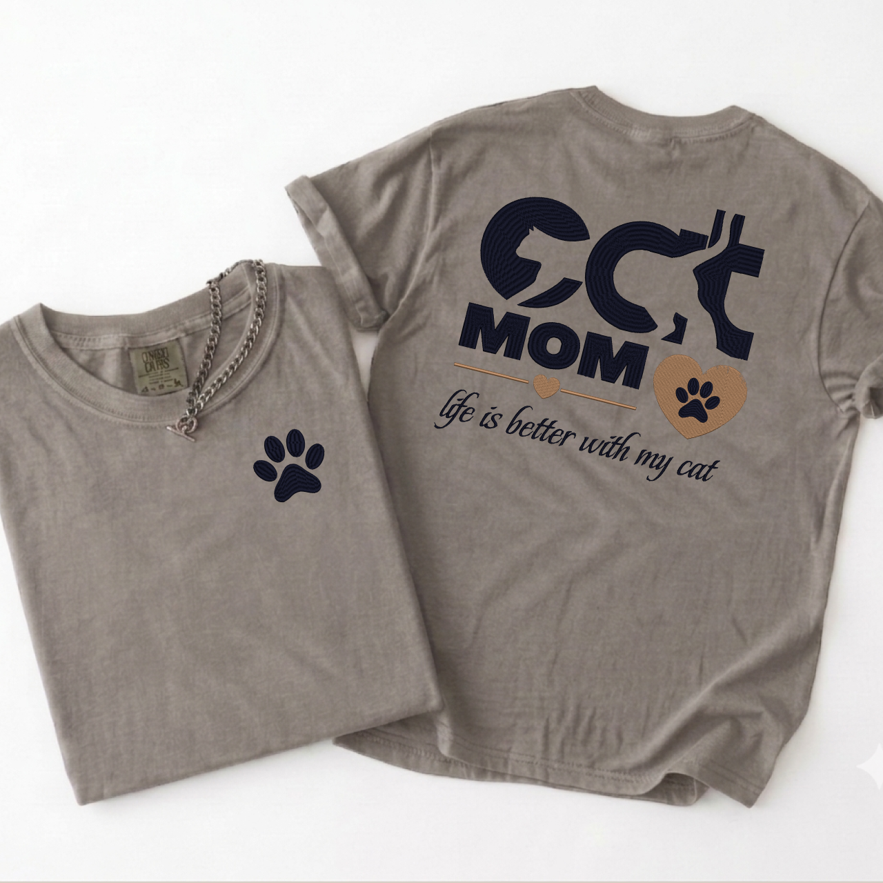 Embroidery Cat Mom T Shirt