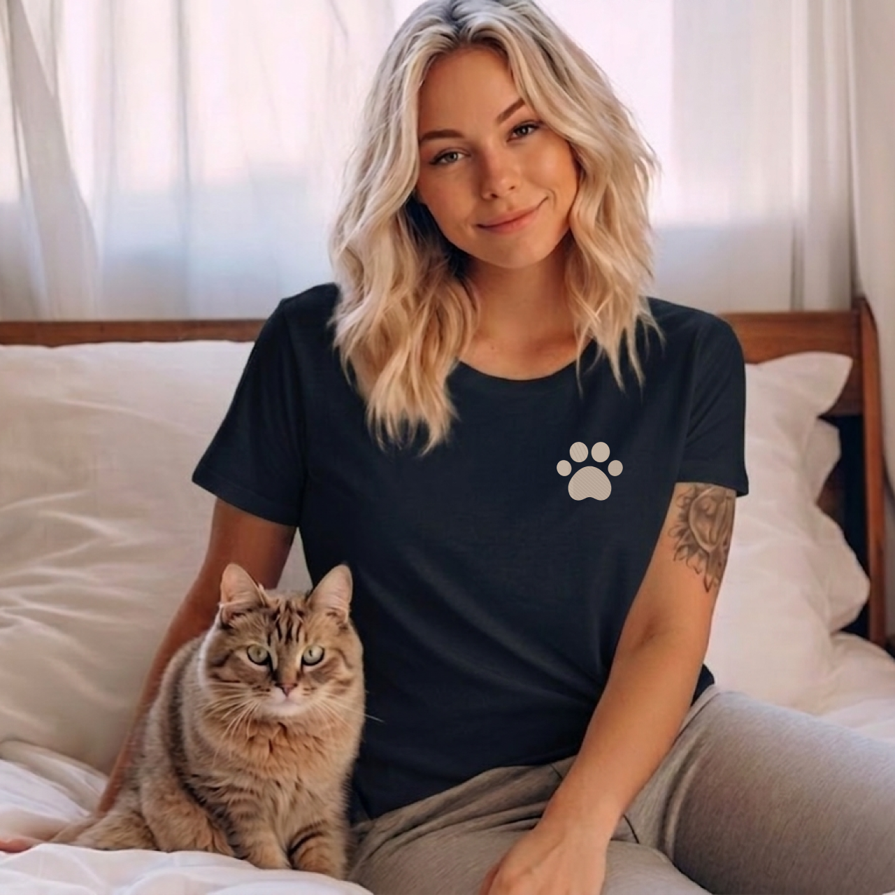 Embroidery Cat Mom T Shirt
