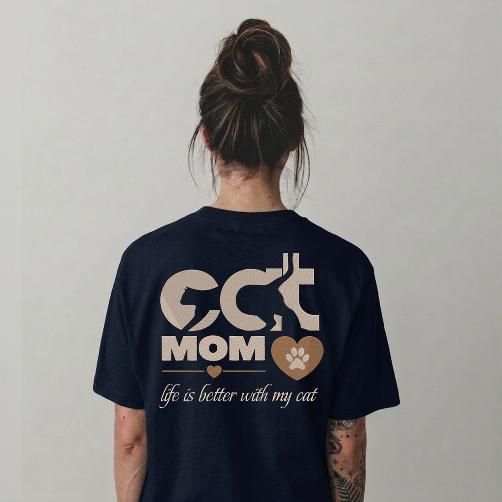 Embroidery Cat Mom T Shirt