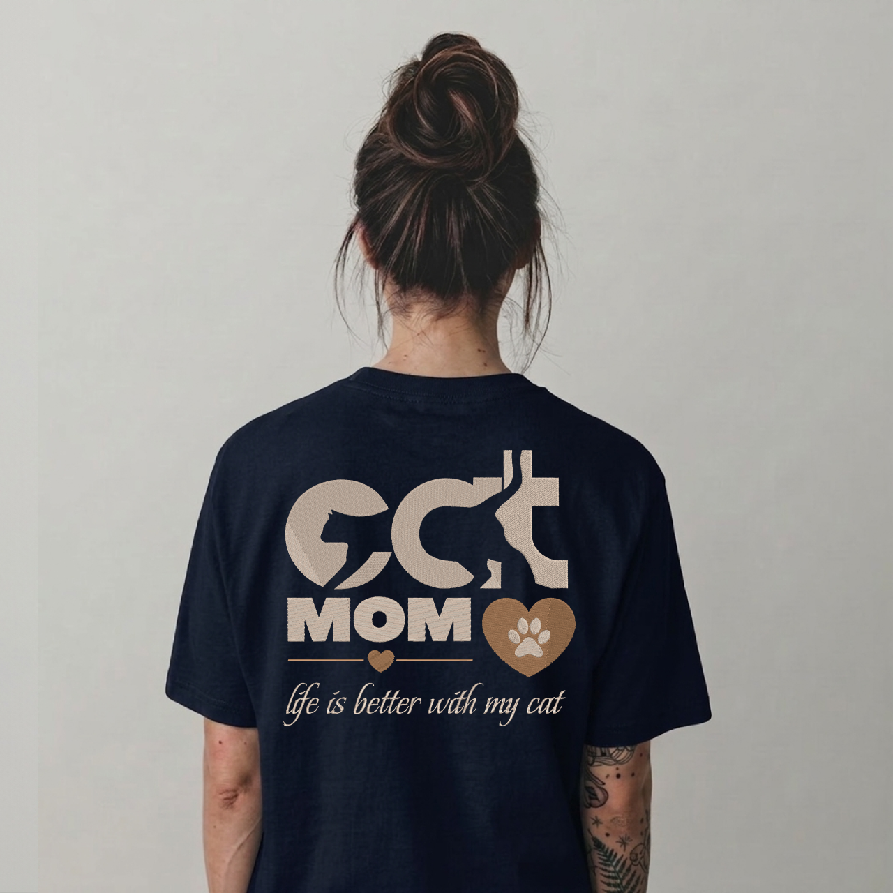 Embroidery Cat Mom T Shirt