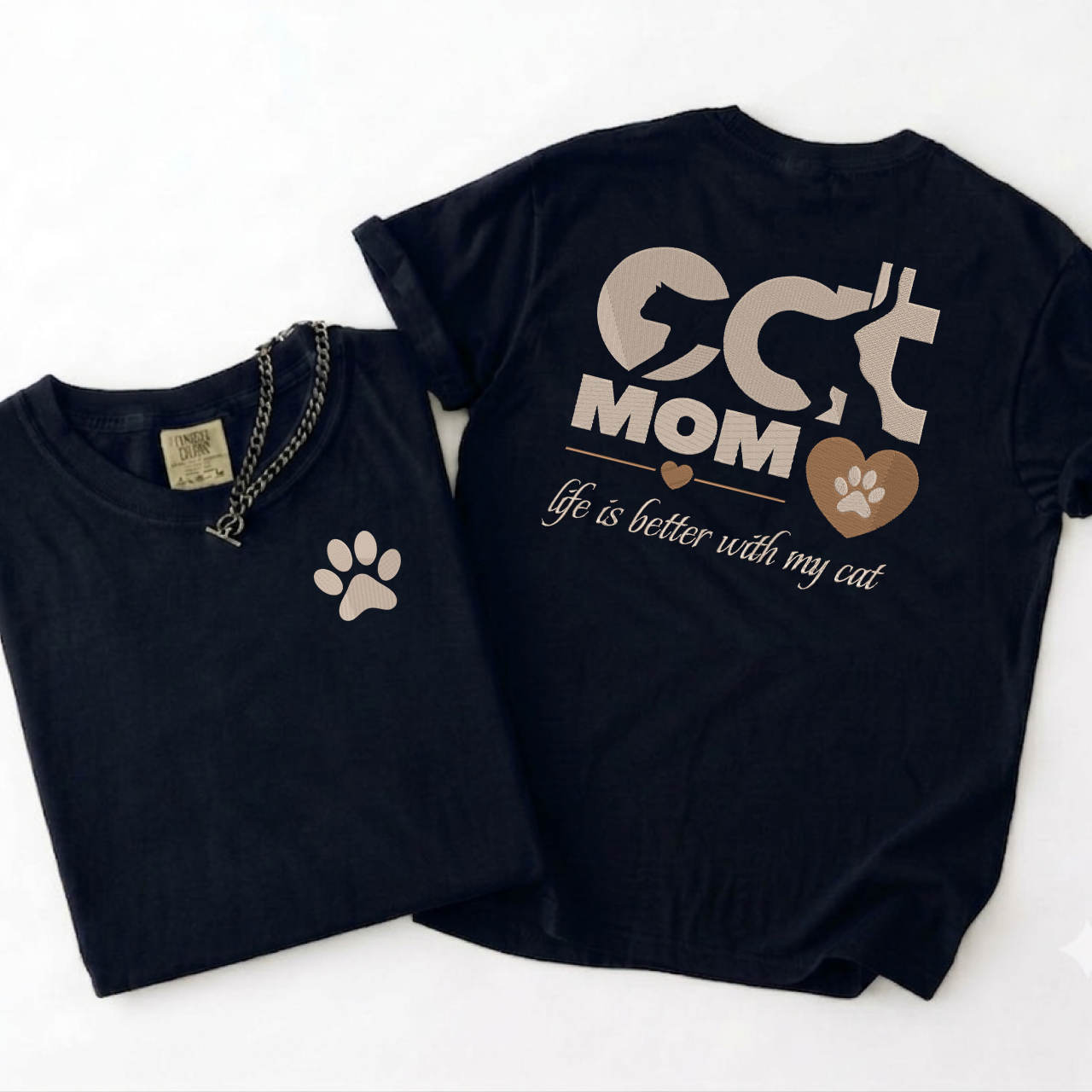 Embroidery Cat Mom T Shirt Main image
